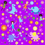 kids background; seamless pattern with children and colorful flowers
