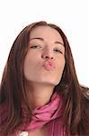 beautiful young a woman sending kiss on white background