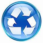 Recycling symbol icon blue, isolated on white background.