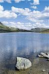 Mountain lake, summer, blue sky, Norway
