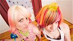 Two colorful hipster girls with brightly dyed hair