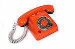 orange plastic phone on the white background