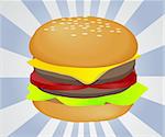 Hamburger with cheese tomatoes and lettuce illustration
