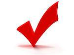check mark, Red 3D tick turning wrong into right,  can be used as a symbol of approval, yes, choice...