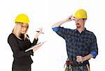 architect and construction worker with architectural plans