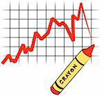 red crayon drawing line graph on grid