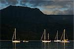 Sailboats in the Early Morning light on Hanalei Bay, Kauai, Hawaii.