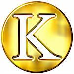 3d golden letter K isolated in white