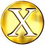 3d golden letter X isolated in white