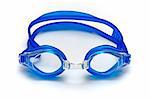 blue glasses for swim on white background (horizon)