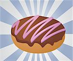 Chocolate icing donut with pink swirl vector isometric illustration