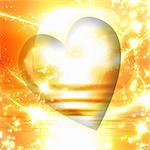 A heart surrounded by sparkles on a golden background