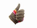 bright knitted gloves with thumb up. Isolated