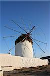 One of the many windmills of Mykonos island, Greece (wide-angle shot)