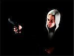 An image of a angry thug with a hoodie that has a gun, it would be good to highlight criminality concepts.