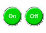 Two green round buttons with the symbols On and Off