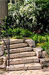 Landscaped front yard with natural stone steps