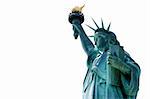 Statue of Liberty over white background with empty space on left hand side.