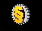 paragraph symbol and gearwheel on black background - 3d logo illustration