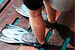 Close-up of a scuba diver's flippers.