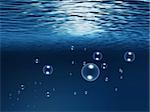 bubbles under dark ocean water in summer