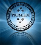 Silver premium stamp on a blue background