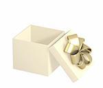Opened gift 3d box of yellow color. Object over white