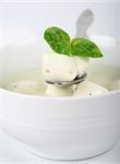 Mozzarella with basil on the plate