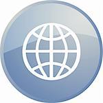 Globe navigation icon glossy button, round shape