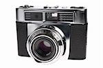 Classic vintage film rangefinder camera isolated on white background
