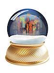 3D render of snow globe with city lights inside