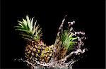View of two  nice fresh pineapples on black background