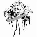 skull and floral pattern on a white background