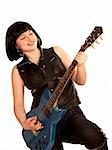 Young woman plays on a electric guitar