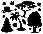 Various trees silhouette collection - vector illustration.