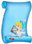 Valentine blue letter with shooting cupid - color illustration.