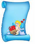 Valentine letter with wheelbarrow cupid - color illustration.