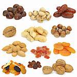 nuts and dried fruits collection on white