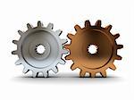 3d illustration of two gear wheels over white background