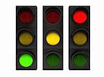 3d illustration of traffic lights with diffirent colors on