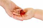 Children hands with transparent red heart - isolated