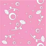 Seamless pattern with roses, stars and circles on pink background
