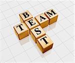 3d golden boxes with text - best team, crossword