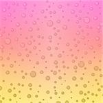 Transparent water drops on a background with pink and yellow gradient