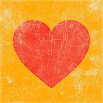 Grunge style: crackled red heart with orange background