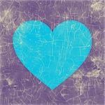 Grunge style: crackled blue heart with purple background