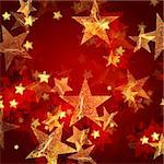 golden stars over gold red background with feather center