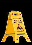 caution wet floor sign isolated on black