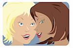 A vector illustration of two young ladies gossiping, each of them are on different layer