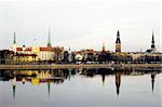 Panorama of Riga old city (Latvia) in winter. View from Daugava river